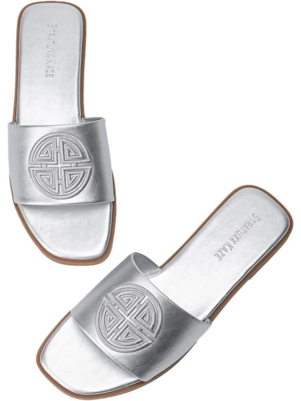 Women's Silver Foam Comfy Slide Flats Cute Leather Beach Dressy Summer Shoes